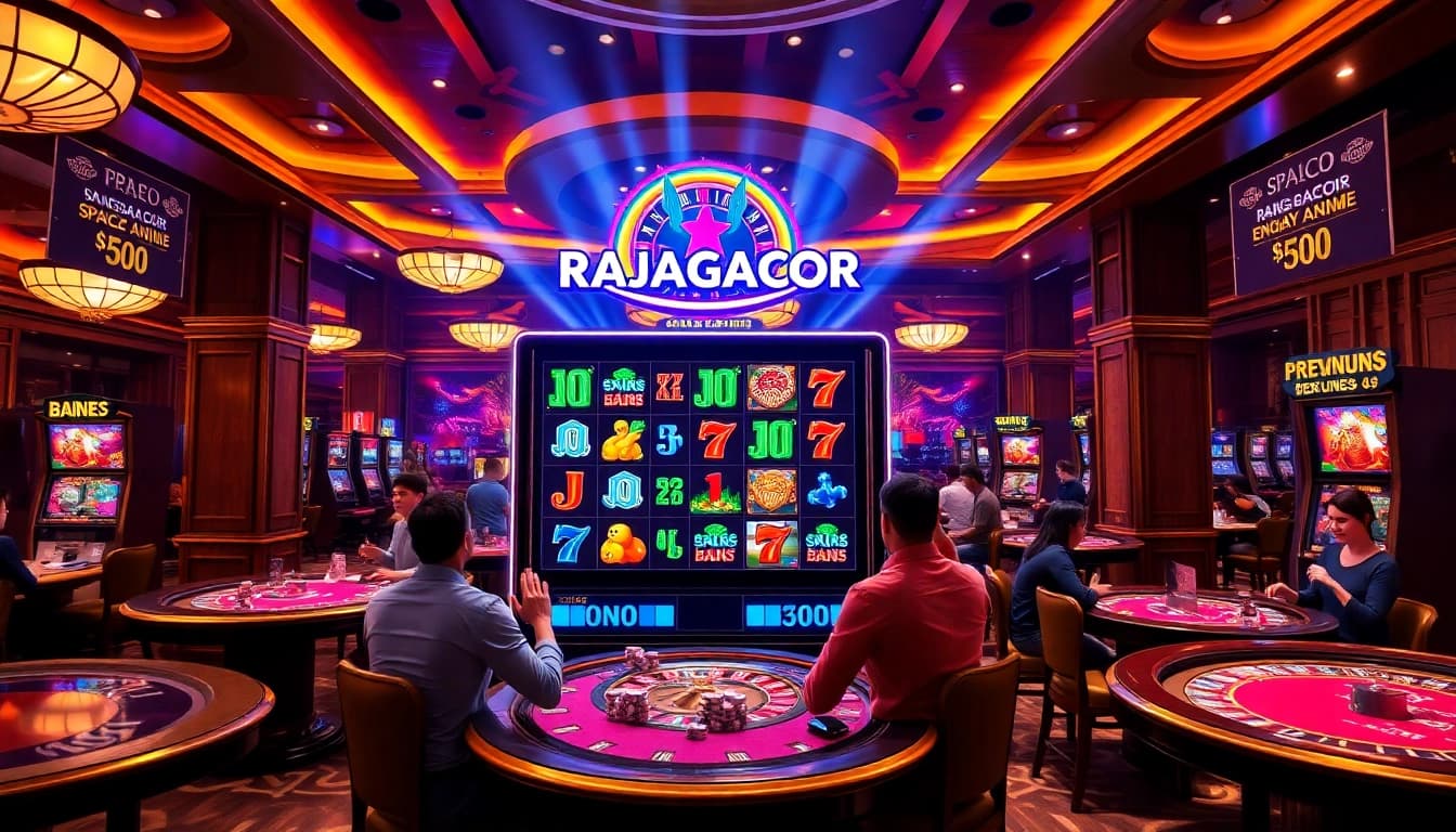 Experience RAJAGACOR Spaceman Slot excitement with players enjoying vibrant casino gameplay.