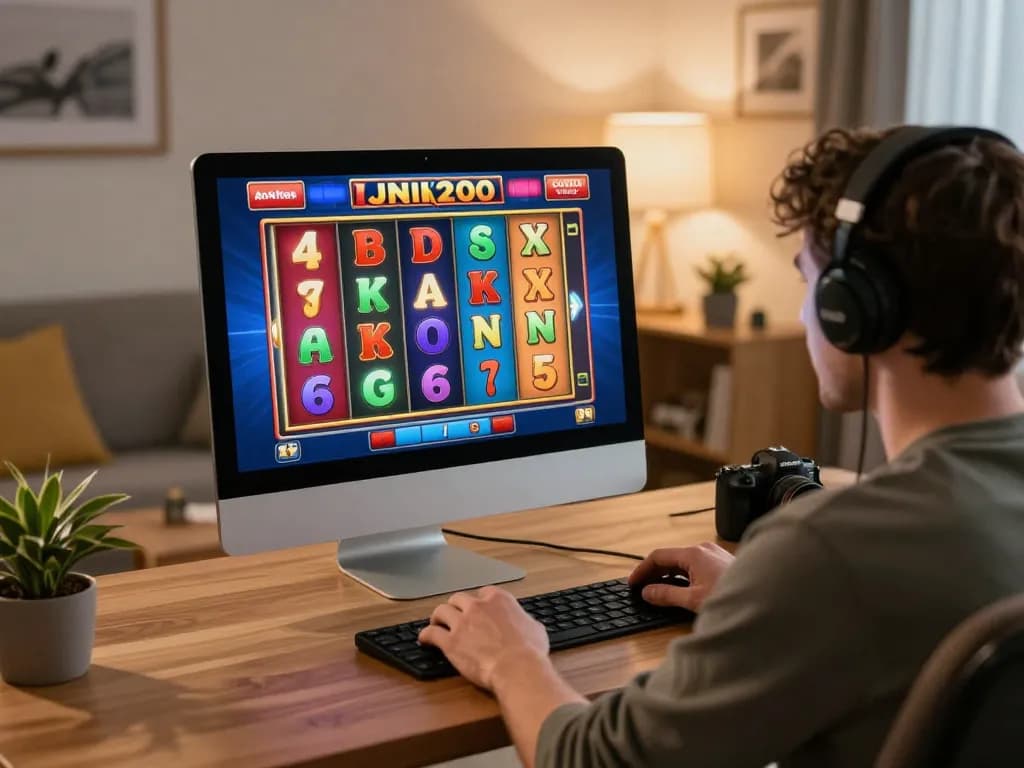 Player enjoying Canada online casinos with engaging slot machine gameplay on home computer.