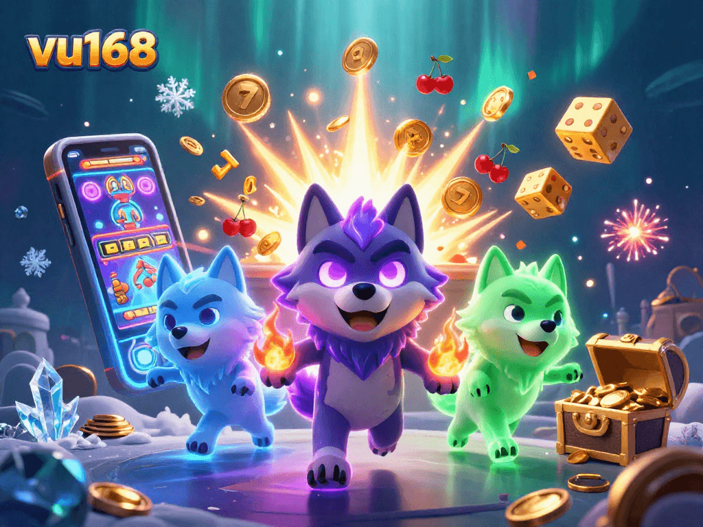 Bet on vu168 with exciting casino games surrounded by vibrant 3D elements.