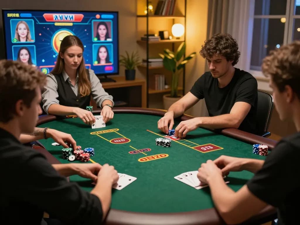 Ikuti permainan poker daring Planet77 yang menampilkan avatar yang cerah dan antarmuka yang penuh warna.