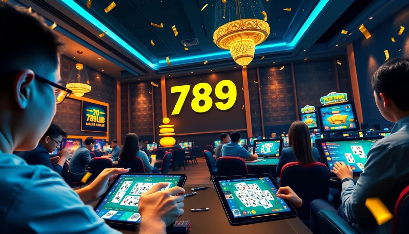 Experience thrilling online gaming at 789club with players enjoying diverse card games in a vibrant casino atmosphere.