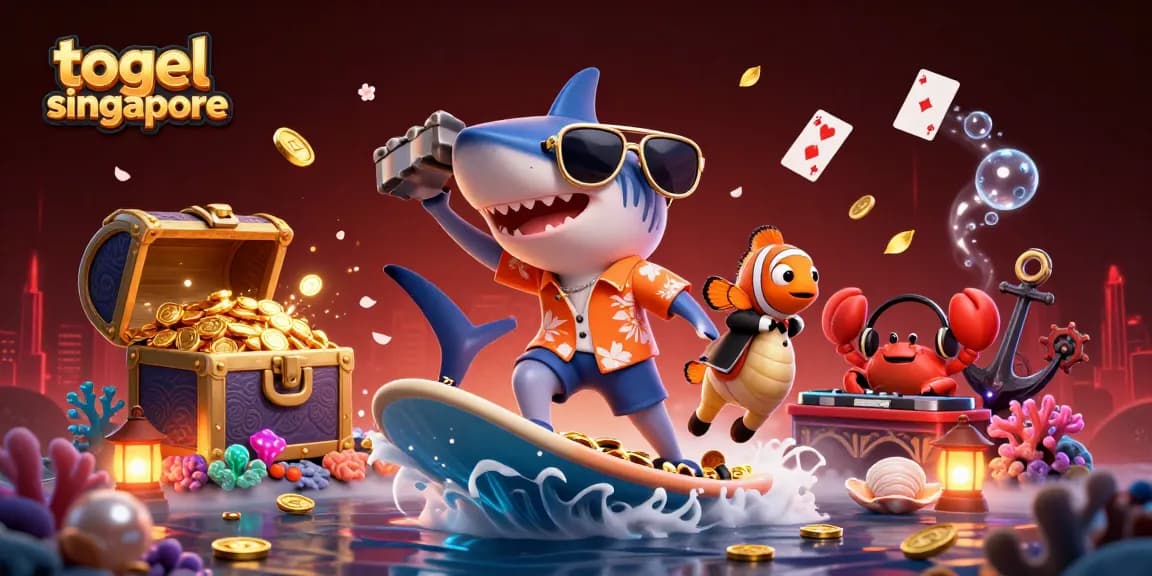 Engage with the latest togel singapore results through a vibrant 3D casino-themed illustration.