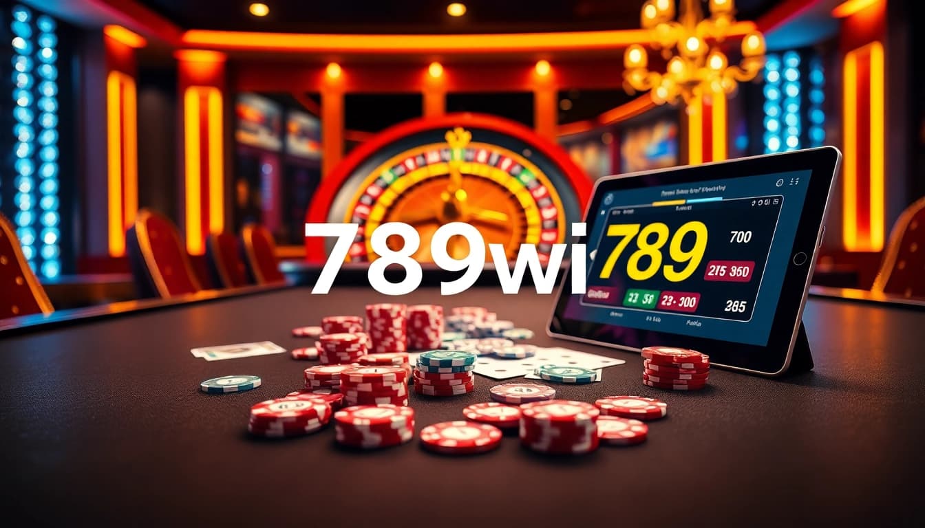 The vibrant casino scene showcasing 789win's thrilling poker table and roulette wheel experience.