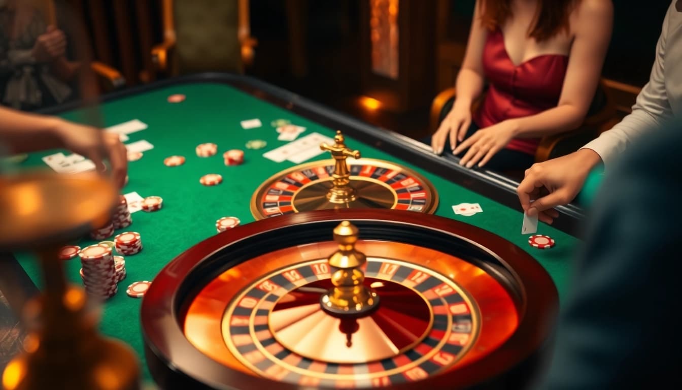 Experience thrilling gameplay at hz88.life with a vibrant casino scene featuring a roulette wheel and colorful poker chips.