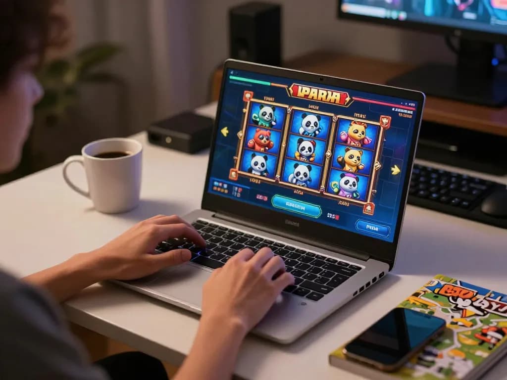 Momen kemenangan Panda yang ditangkap dengan grafik permainan slot 3D HD yang menarik pada pengaturan permainan di rumah
