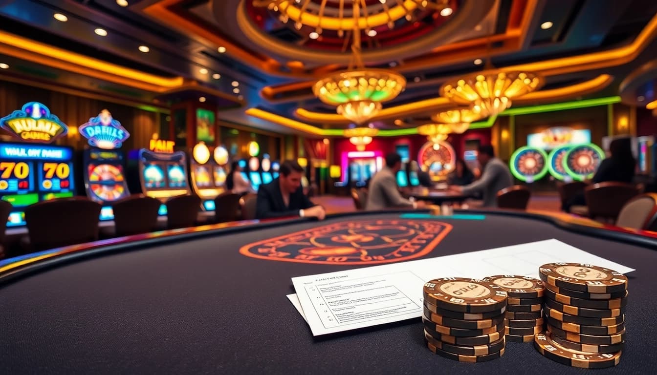 Experience the excitement of gambling with 7m nhanh nhất results at a stylish casino featuring poker tables and slot machines.
