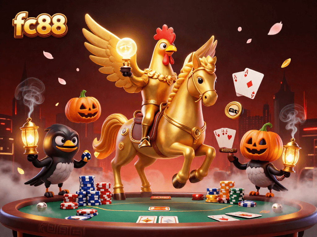 fc88 tận hưởng trải nghiệm cờ bạc trong một casino giữa đêm với các nhân vật độc đáo.