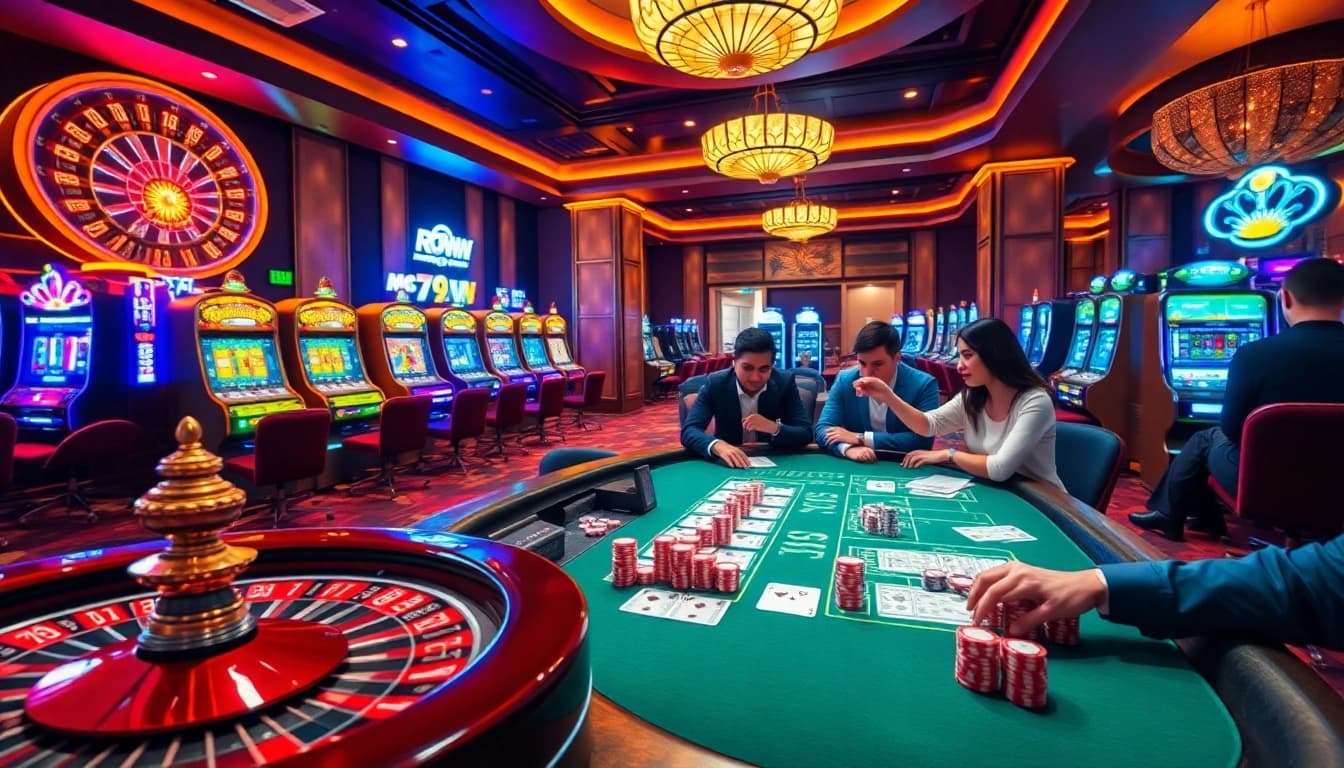 Players enjoying a thrilling moment at 79win's luxurious casino gaming table.