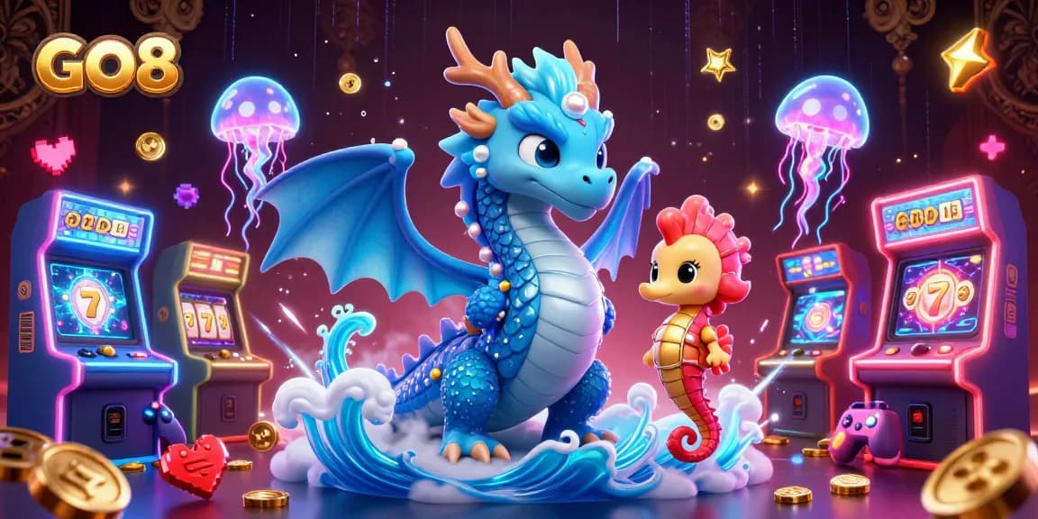 Experience GO8’s mythical world with a dazzling dragon, seahorse knight, and vibrant slot games!