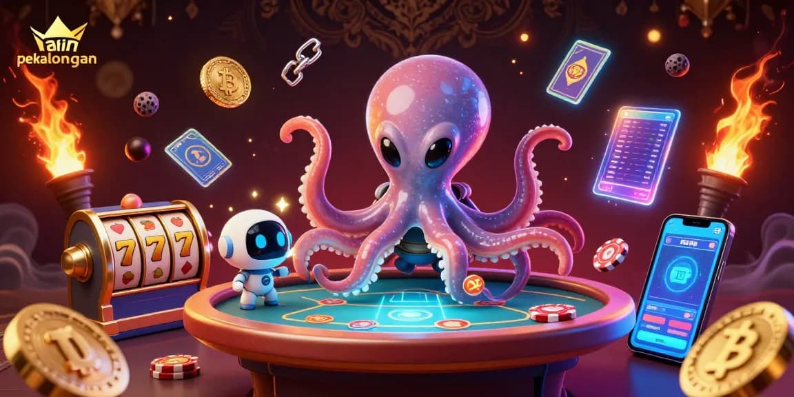 Engage with iain pekalongan's vibrant casino scene featuring an alien octopus at a poker table.