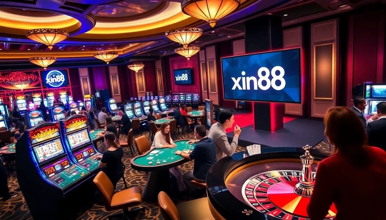 Exciting gaming atmosphere at xin88 casino with vibrant tables and engaged players.