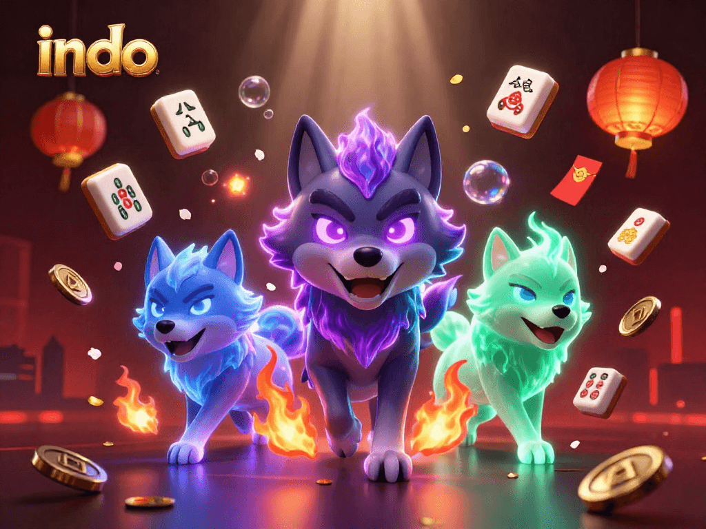 Play and win with indo in this vibrant 3D casino illustration filled with action elements.