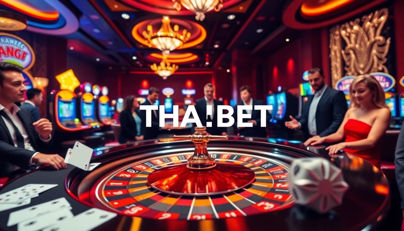 Players enjoy table games at THABET, highlighting excitement in an elegant casino setting.