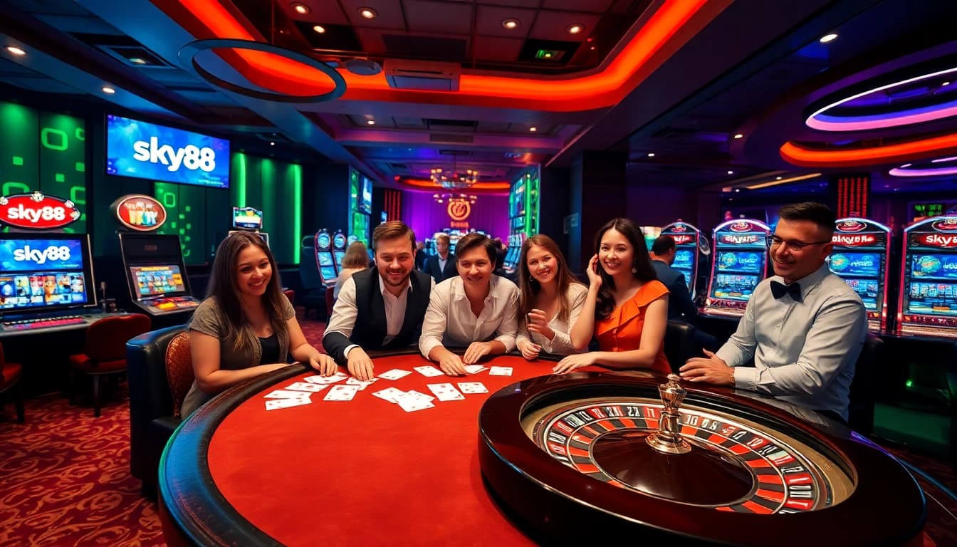 Experience the excitement of sky88 with diverse players at a luxurious casino table.