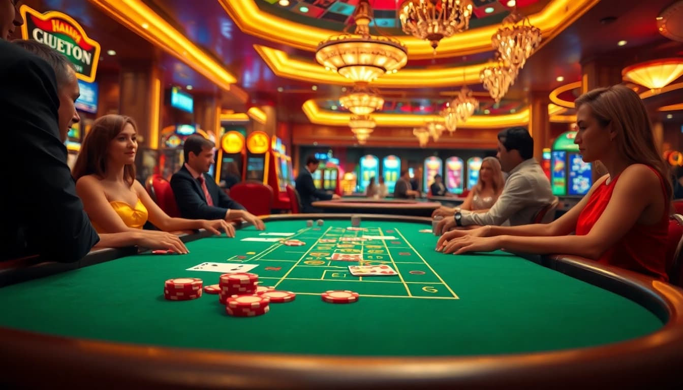 Engaging casino game scene highlighting uvip娛樂 with vivid colors and lively players.