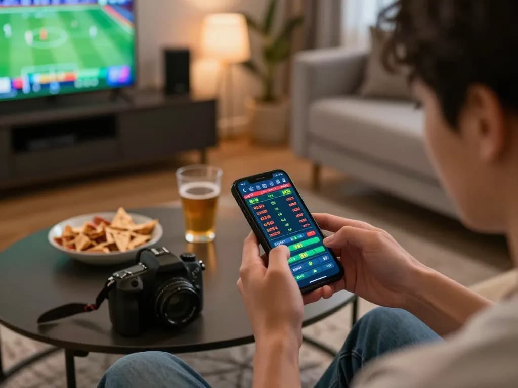 Engaged bettor analyzing odds on toto8 link alternatif during a live sports event.