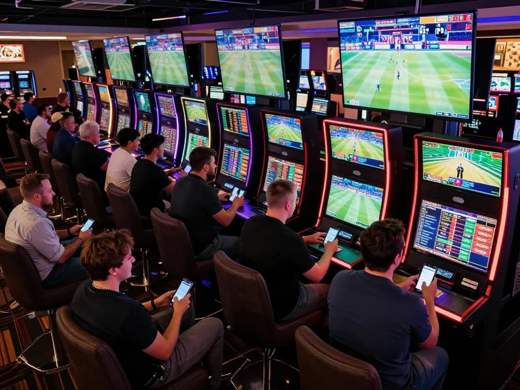 Tỷ lệ kèo nhà cái 5 viewed live with fans actively betting in a sports lounge