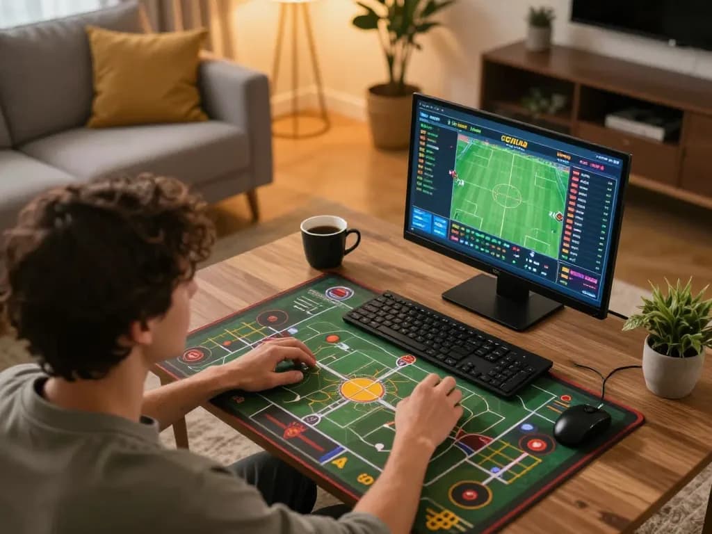 Person engaging in sports betting on https://rr888.shopping/ with laptop displaying live odds in a cozy home setup.