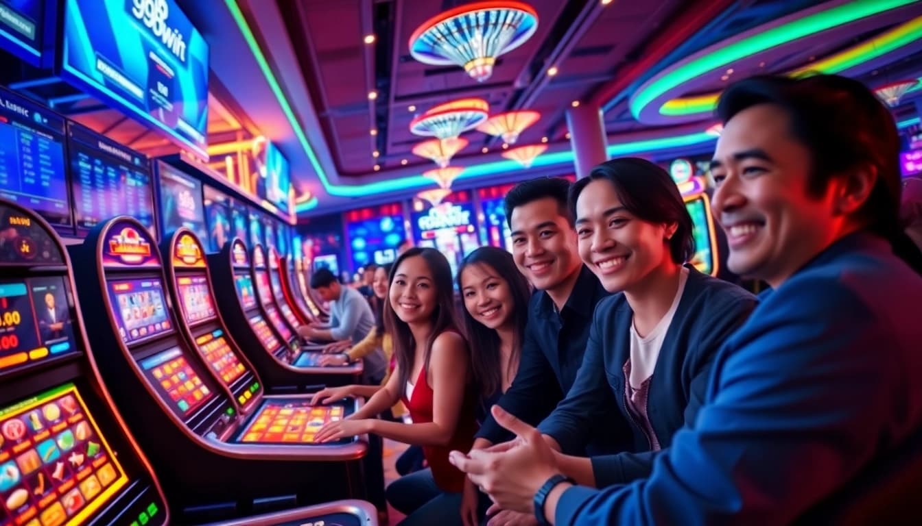 Exciting online casino scene featuring diverse players enjoying games at 98win with a vibrant atmosphere.