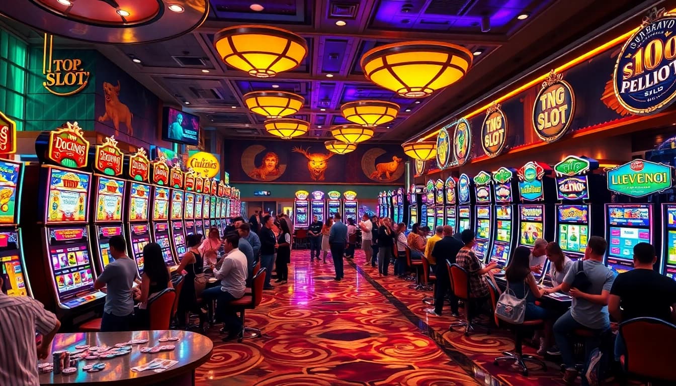 Players enjoying thrilling PG Slot machines in a vibrant casino atmosphere.
