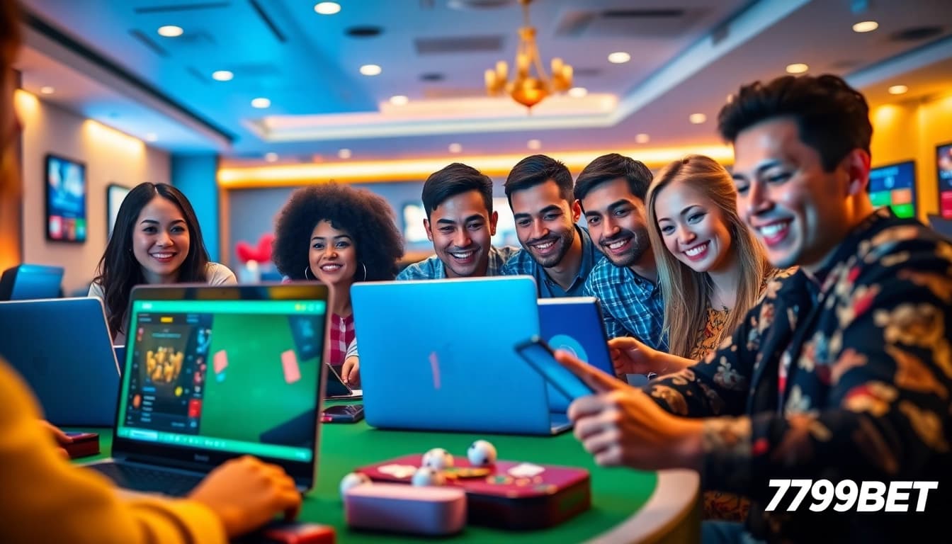 Engaging scene of players enjoying online betting at 789bet, showcasing casino games and sports betting platforms.