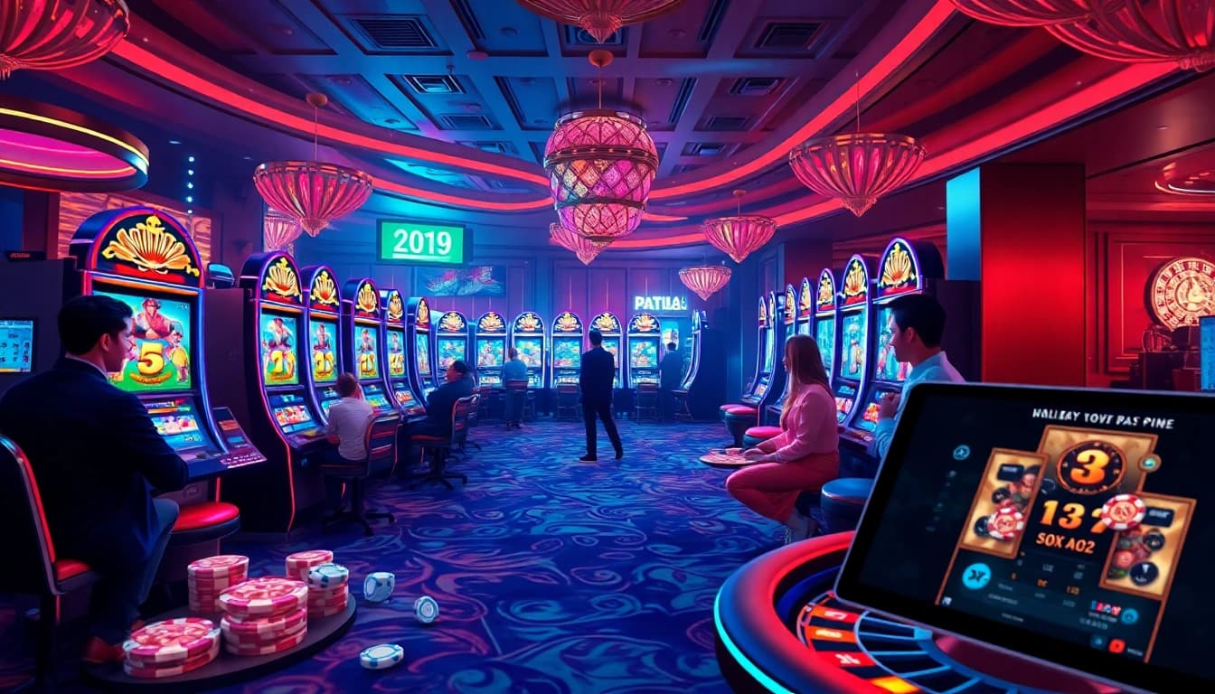 Pemain menikmati pengalaman bermain Ratu123 dengan mesin slot yang mendebarkan dan cip poker.