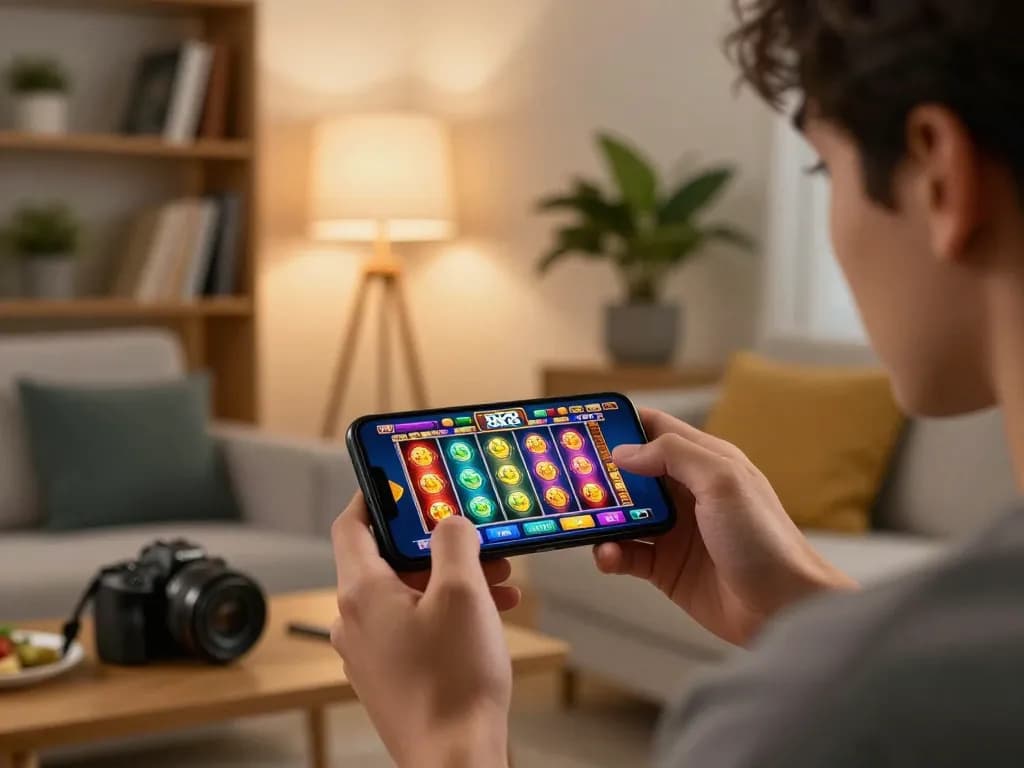 Player using 8k8 app on smartphone to enjoy mobile casino gaming, showcasing lively gaming action