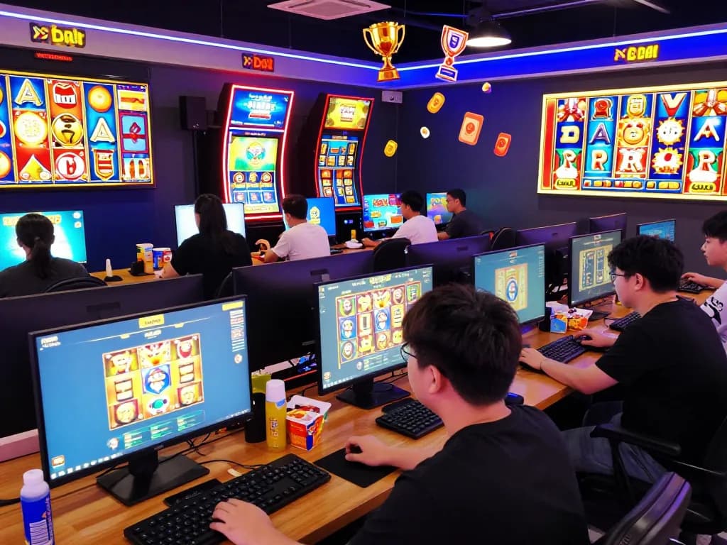 Exciting online gaming scene showcasing Dash88 slot games with diverse players celebrating wins in a lively atmosphere.
