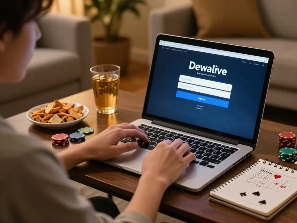 Dewalive Login interface displayed on a laptop during an engaging online gambling session.