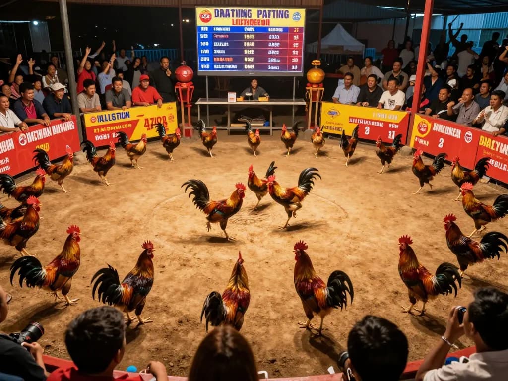 View of an exciting đá gà thomo match, showcasing intense gameplay and vibrant audience engagement.