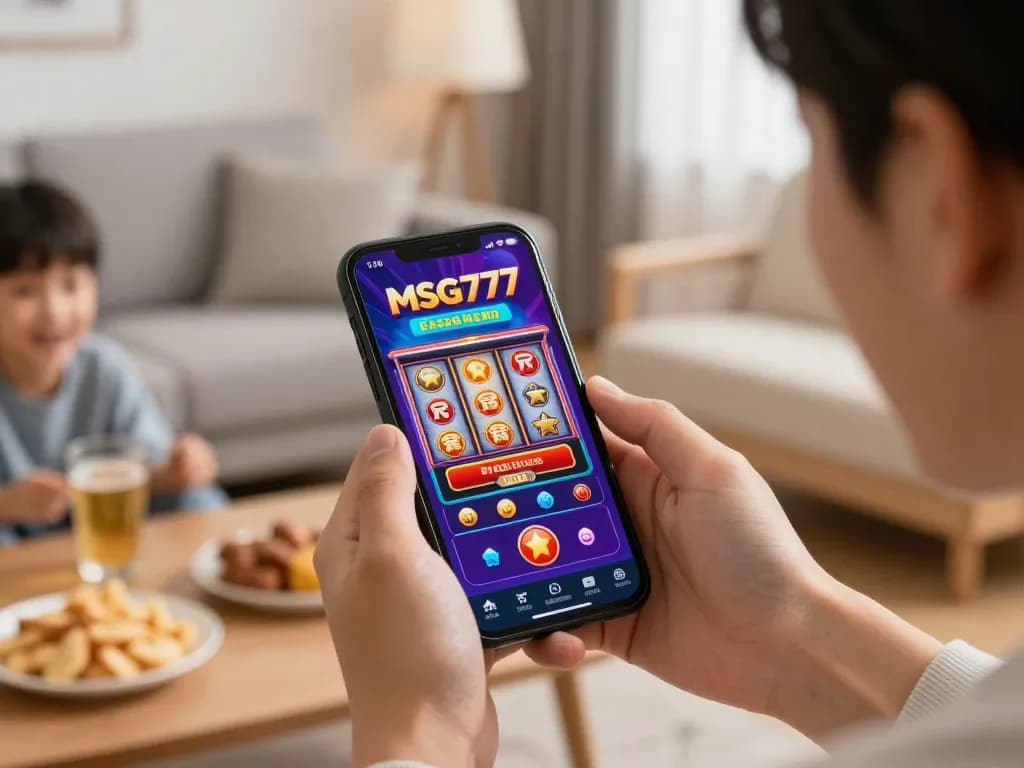 Engaging player using the MSG777 app on smartphone immersed in online gaming excitement