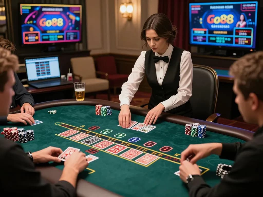 Players enjoying a dynamic baccarat game at Go88 online casino, showcasing an engaging live dealer experience