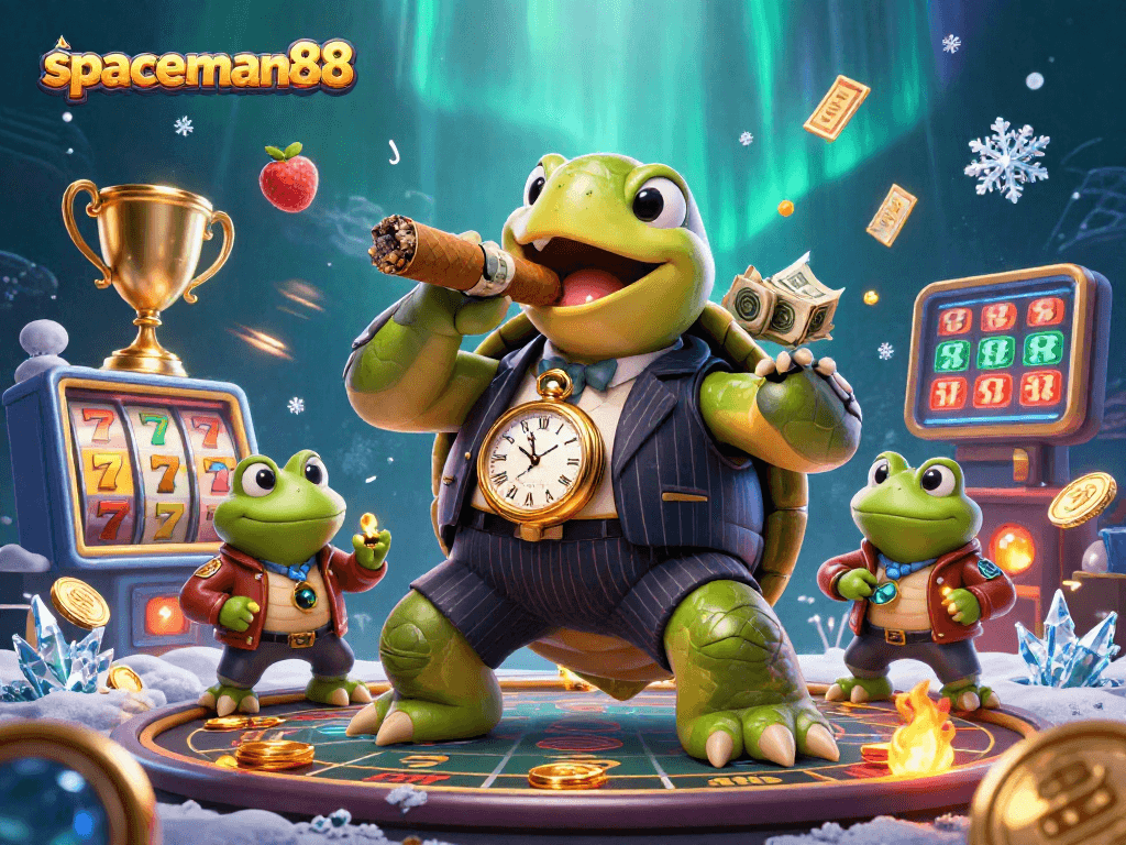 Experience the thrilling slots action with spaceman88 in this vibrant casino scene filled with excitement.