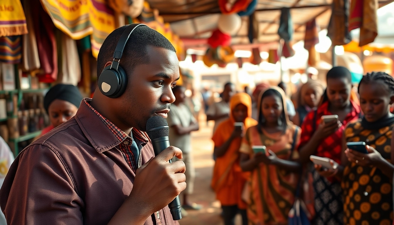 Engaging scene depicting Africa gambling news reporters capturing vibrant market interactions.