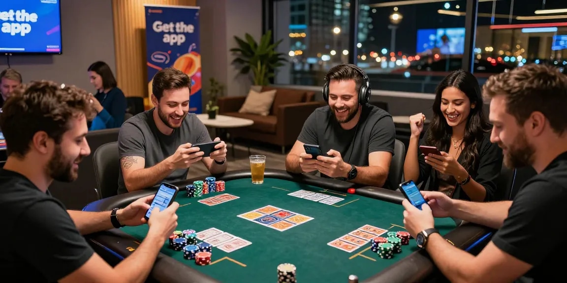 Engaged players enjoying Teen Patti gaming, showcasing fun and excitement, encouraging users to get the app.