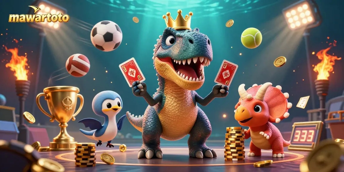 Win big at mawartoto with friendly characters and dynamic gaming elements in a detailed 3D scene.