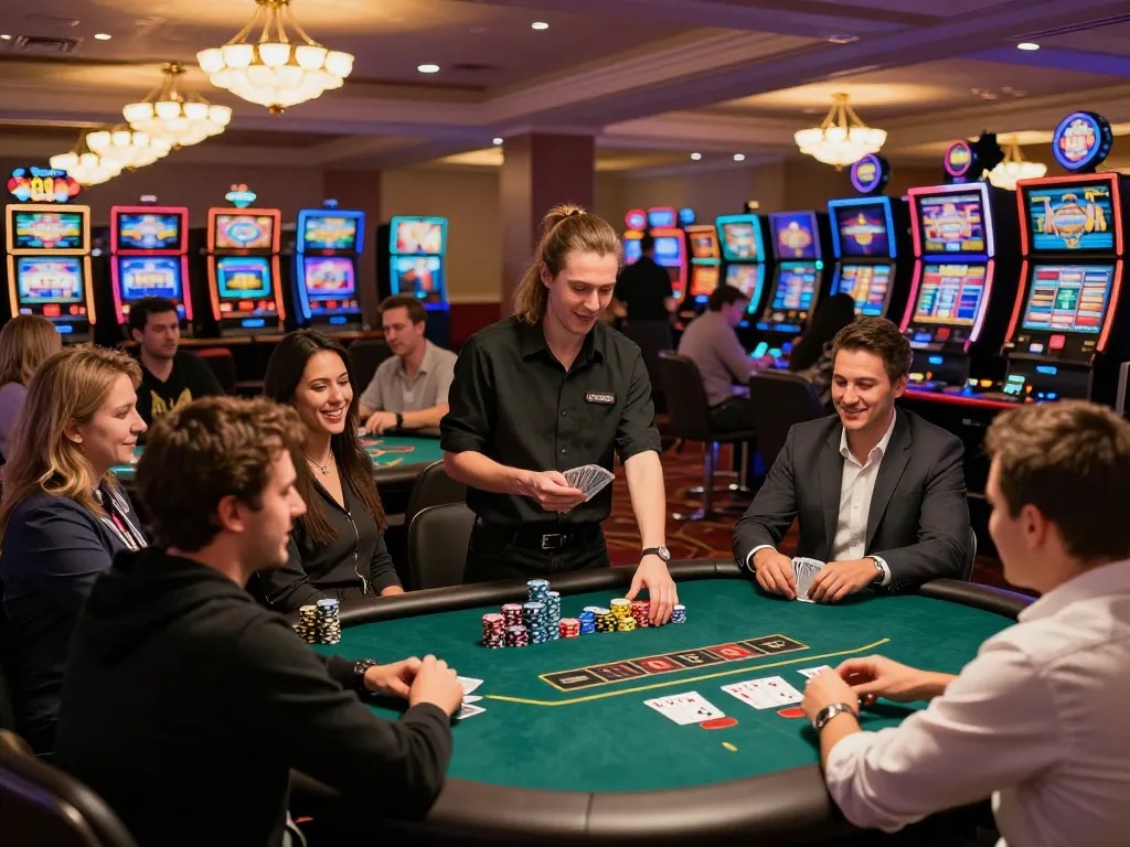Players enjoying an exciting poker game at gattovolpelago casino, celebrating big wins with friends and warm atmosphere.