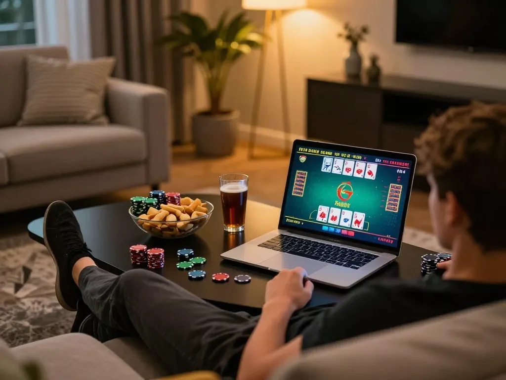 Play with Dogecoin in a cozy living room while engaging in exciting blackjack gameplay