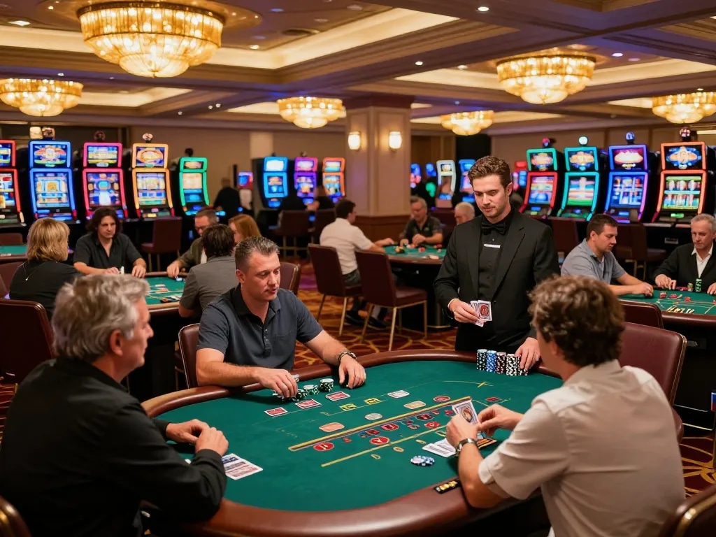 hitclub blackjack players strategizing bets at an upscale casino, dynamic gameplay in action