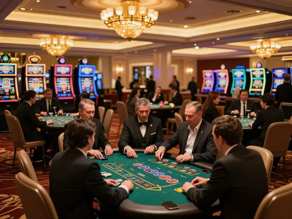 Players strategizing their bets at the blackjack tables in the RR88 luxurious casino environment, vibrant atmosphere.