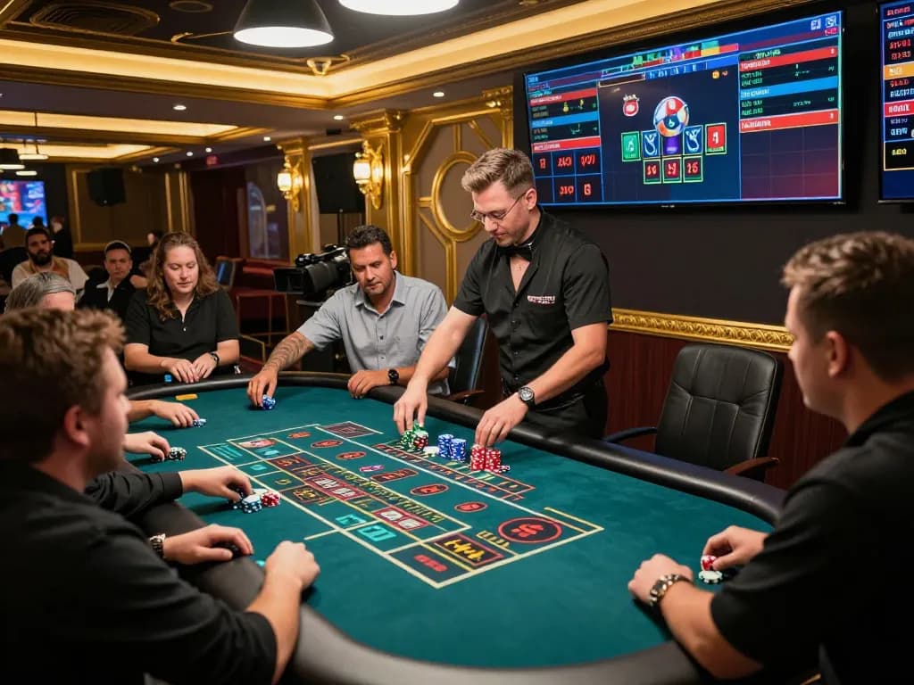 Players strategizing at the roulette table in red88 casino, enhancing their winning chances through smart bets.