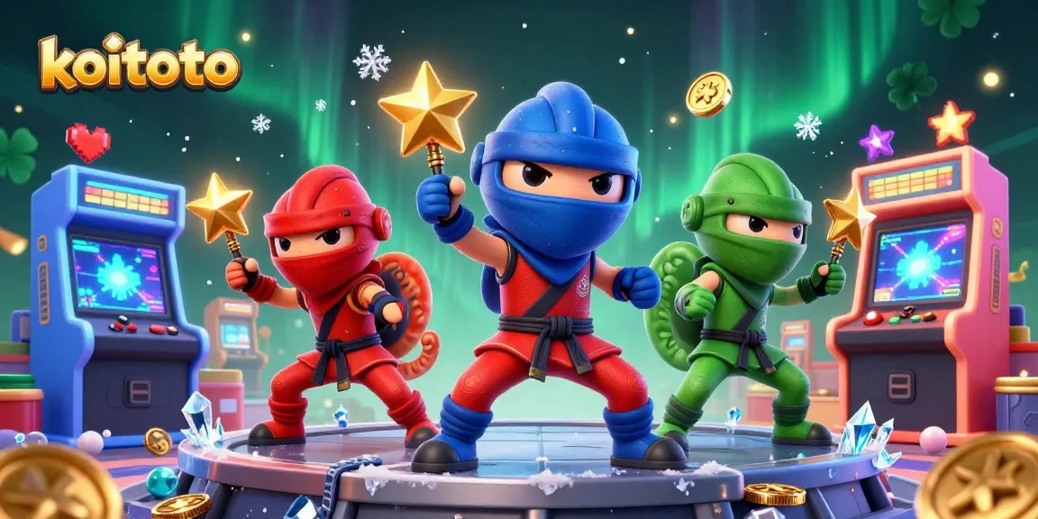 Koitoto platform showcases ninja chameleons in martial arts with vibrant casino themes and exciting energy.