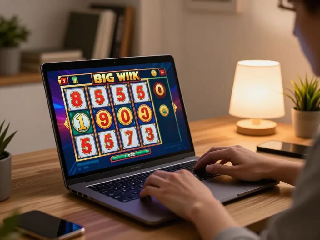 Rankthevoteok gamer celebrating big wins on online slot machine with vibrant visuals