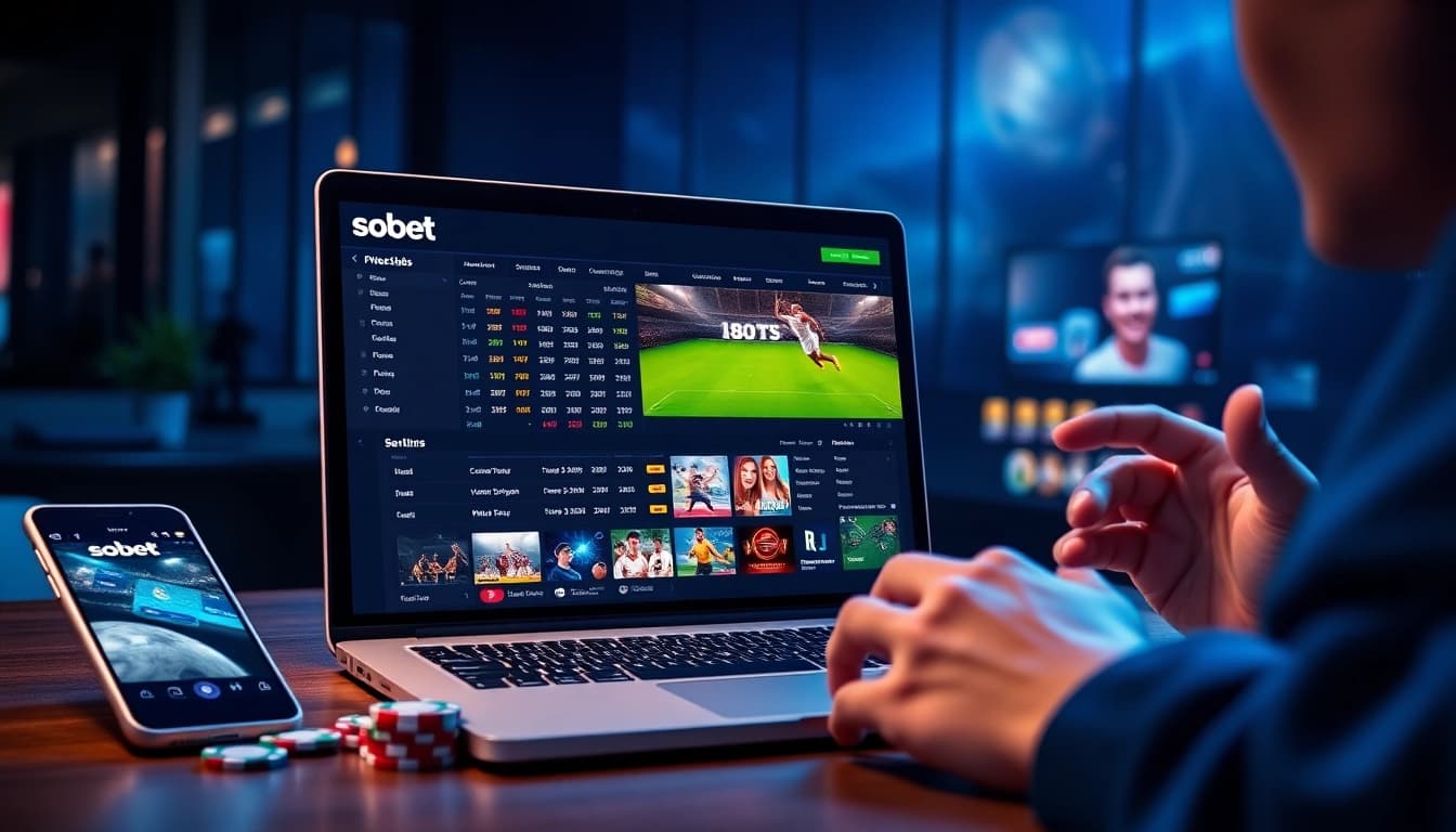 sbobet online betting platform with live sports odds displayed on a laptop and mobile device