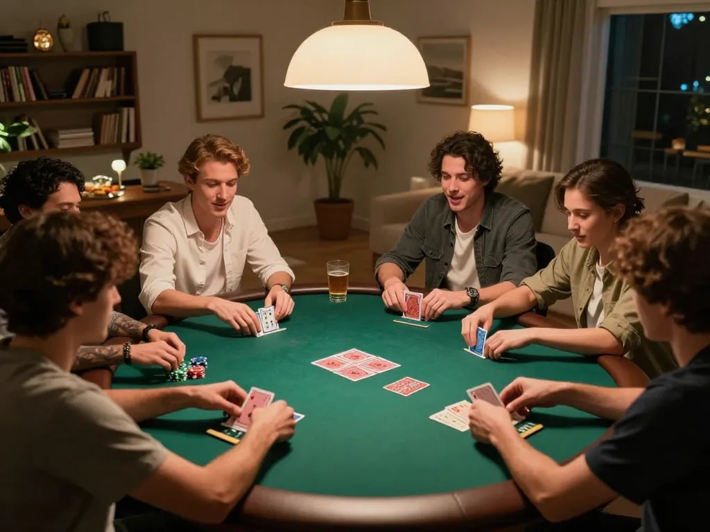 Players engaging in a home poker game using nk88 strategies for a competitive edge