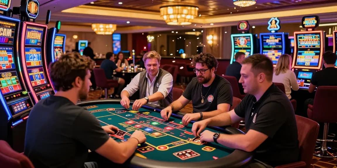 Players enjoying the excitement of credit card casinos showcased on https://eatm.org.uk/ with vibrant decor and lively atmosphere.