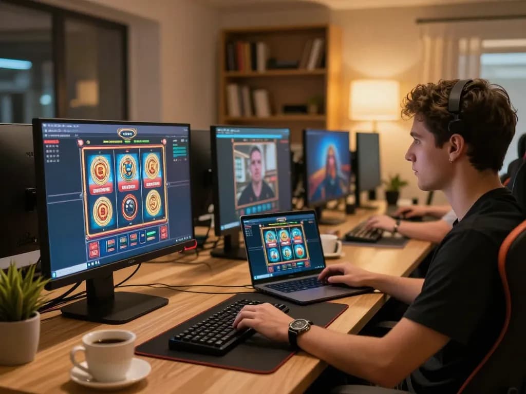 Player engaging with live dealer casino game on meroope's platform, showcasing a high-tech gaming setup