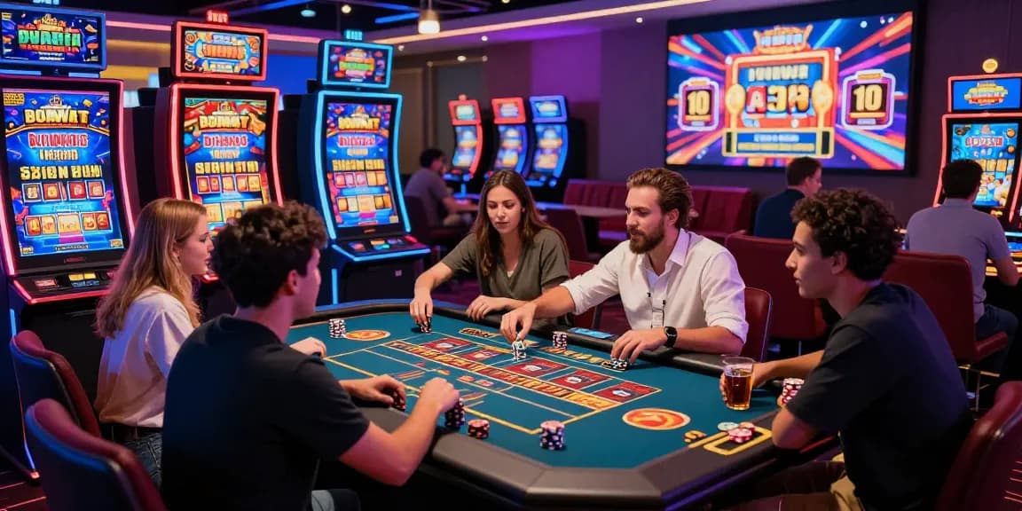 Exciting bonus buy slots UK gaming scene with players engaged in interactive casino experience.