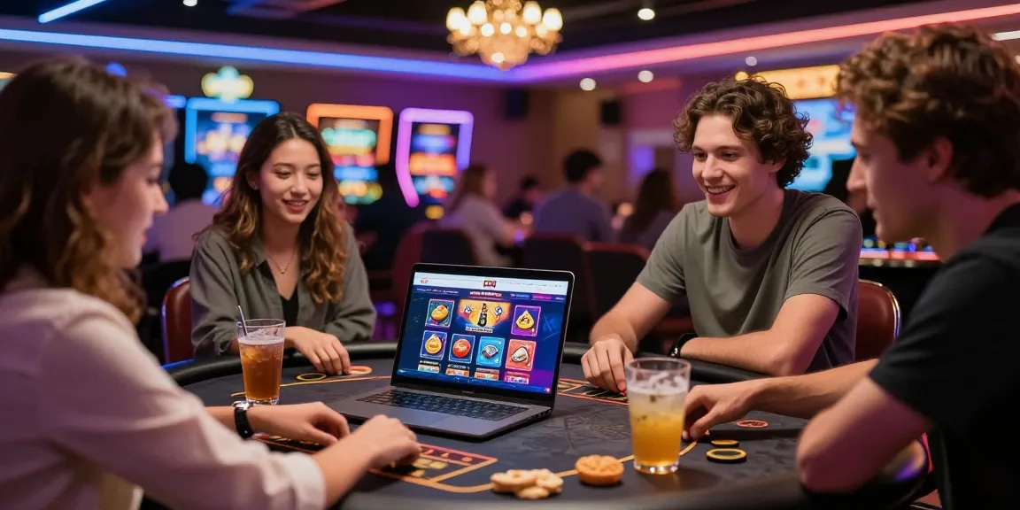 Exciting gaming scene showcasing new online casinos UK with players engaged in strategy discussions and vibrant game graphics.