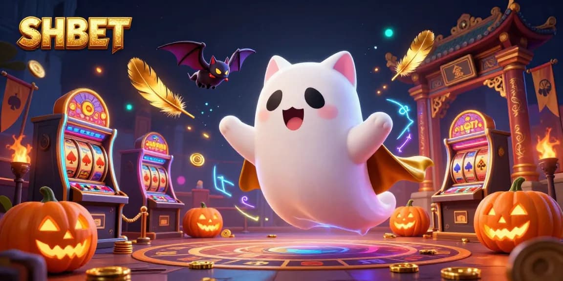 SHBET offers a dynamic casino experience with a ghost cat, vampire bat, and vivid game elements.